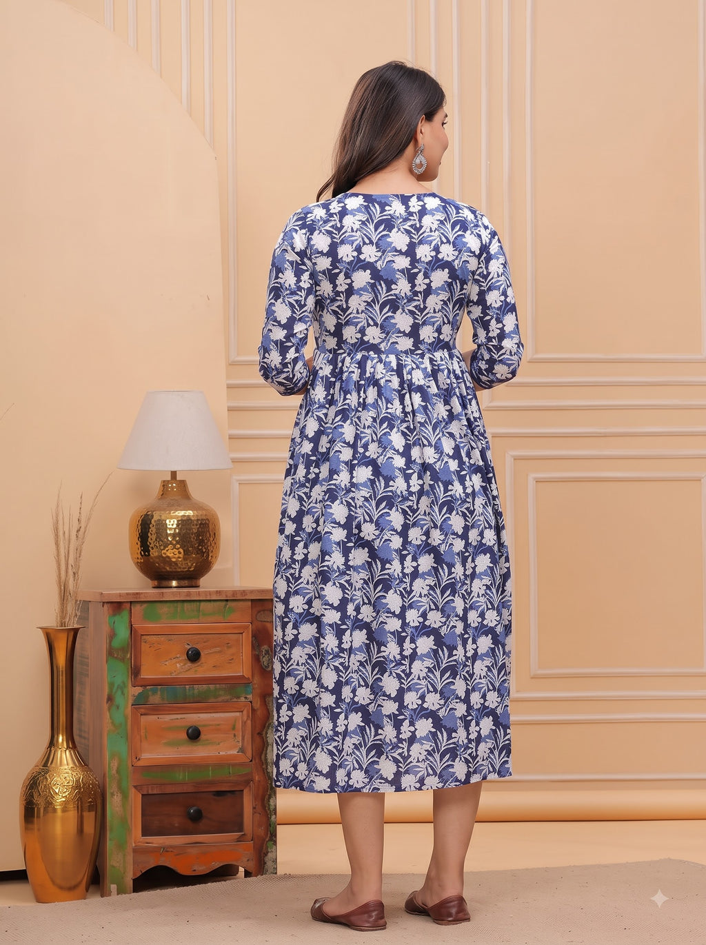 🌸 KURTI ROOM – Floral Comfort Maternity & Feeding Dress