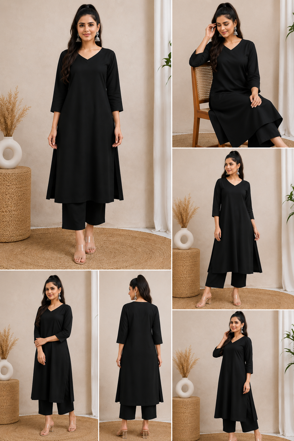 🖤 Kurti Room – Timeless Black Kurta Set