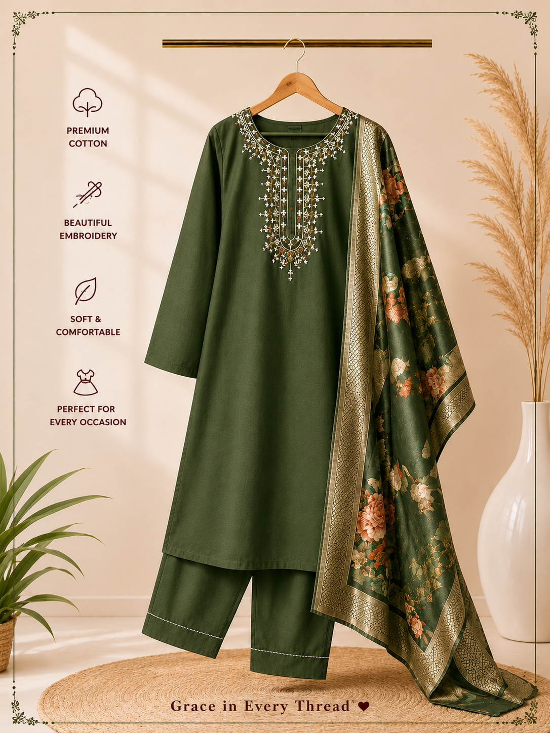 Elegant Embroidered 3-Piece Kurta Set