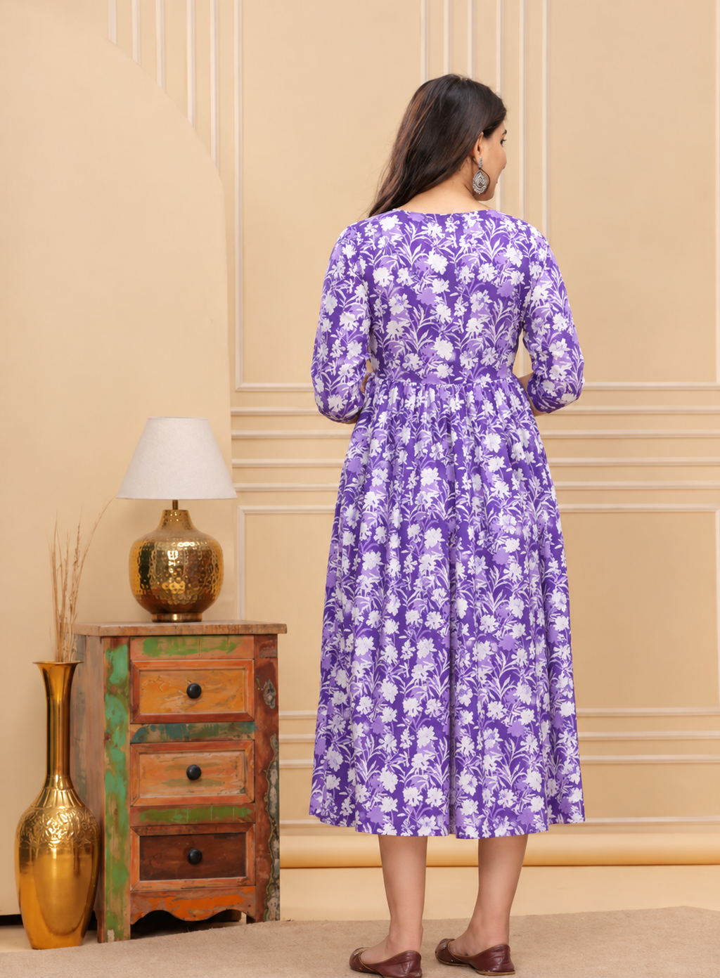 🌸 KURTI ROOM – Floral Comfort Maternity & Feeding Dress