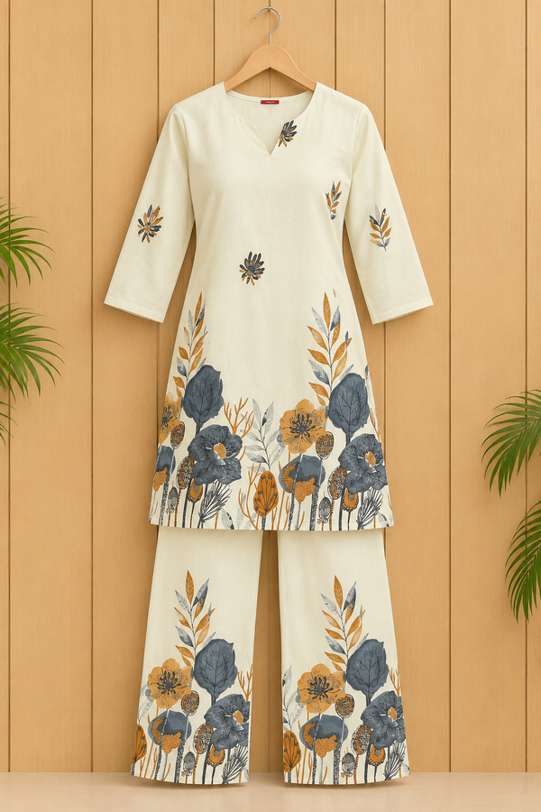 Autumn Bloom Floral Kurta Palazzo Set